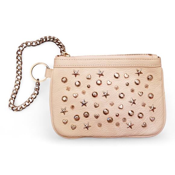 BETSEY JOHNSON Zip Top Leather Studded Wristlet Clutch Stars Hearts Auto Graph - Picture 3 of 7